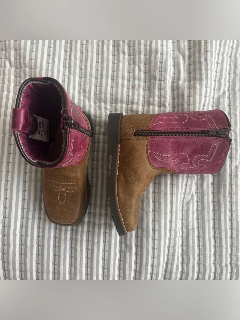 Shyanne Brown and Pink Kids Western Zip Boots